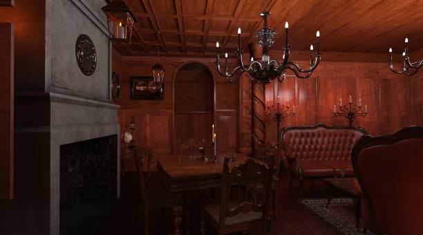 istock Gothic living room style interior 3d illustration 1353701775