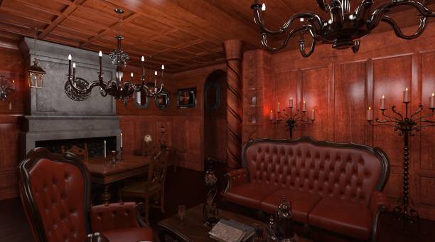 istock Gothic living room style interior 3d illustration 1353701868