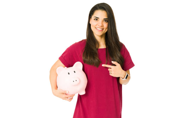 Portrait of a woman using her savings stock photo