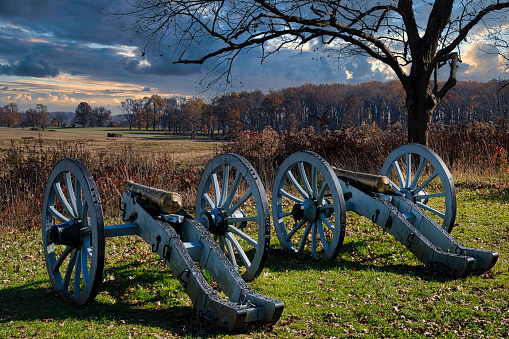 Replicas of 6 pounder cannons used during the American Revolution in Artillery Par at Valley Forge.