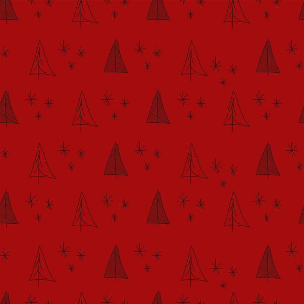 bildbanksillustrationer, clip art samt tecknat material och ikoner med vector. christmas and new year seamless pattern. design templates for typographic products. minimalism backgrounds for branding, banner, cover, postcard. simple hand drawn fir tree and snowflakes. red - winter wonderland