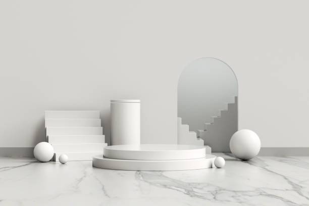 istock 3D rendering white geometric background. Geometric shapes in modern minimal design. Minimalistic mock up for promotion, cosmetic background, product show. 1353712484