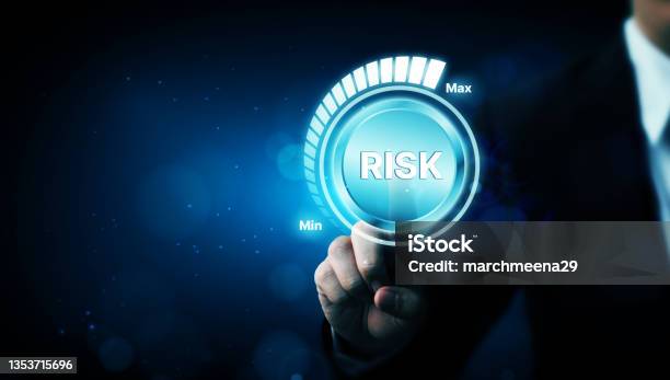 Risk Management Business Strategy Planning Concept Businessman Hand Pointing Risk Level Stock Photo - Download Image Now