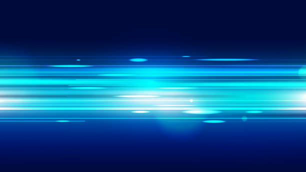 abstrakcyjne niebieskie tło poświaty ze światłami szybkie tło - colors neon color blurred motion motion stock illustrations