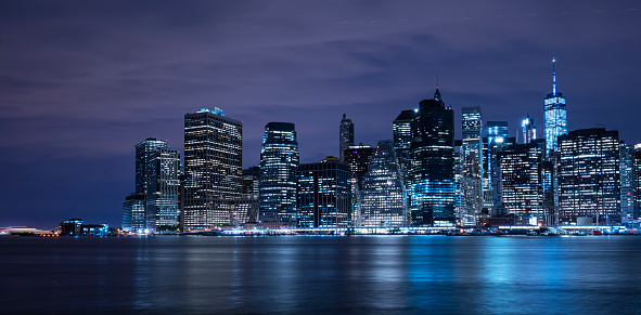 Night Shot of New York City Skyline View From Brooklyn, New York, USA
