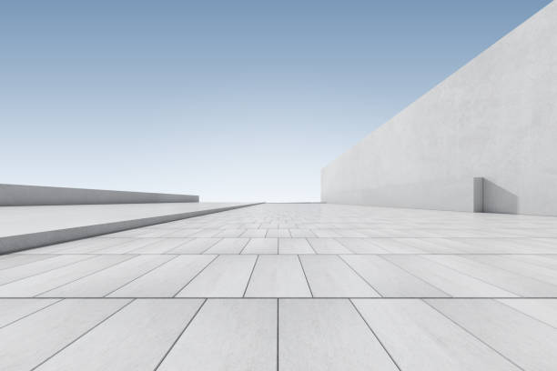 istock 3d render of futuristic architecture background with empty concrete floor, car presentation. 1353724899