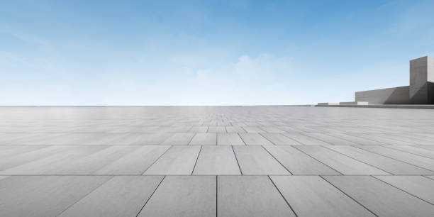 istock 3d render of futuristic architecture background with empty concrete floor, car presentation. 1353724900