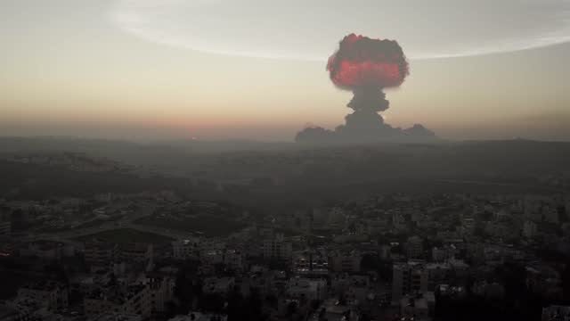 Nuclear Atom Explosion over Jerusalem City, Aerial view