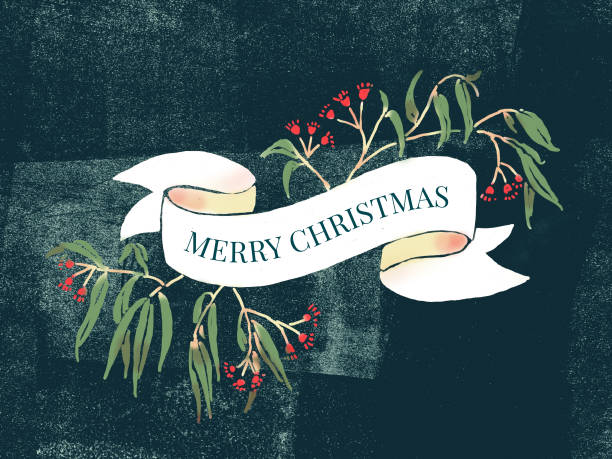 Australian Christmas Banner Christmas-themed arrangement of Australian eucalyptus leaves and blossoms in a cascade around a banner that displays Christmas greetings text. australia stock illustrations