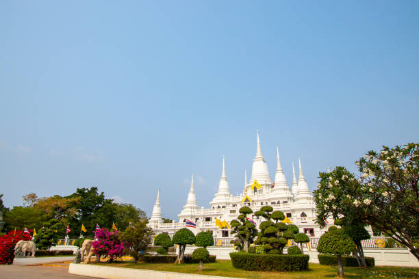 istock Beautiful white pagoda at Wat Asokaram 1353732458
