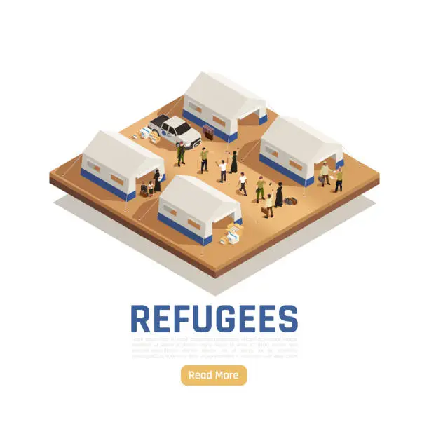 Vector illustration of Refugees Asylum Isometric Background