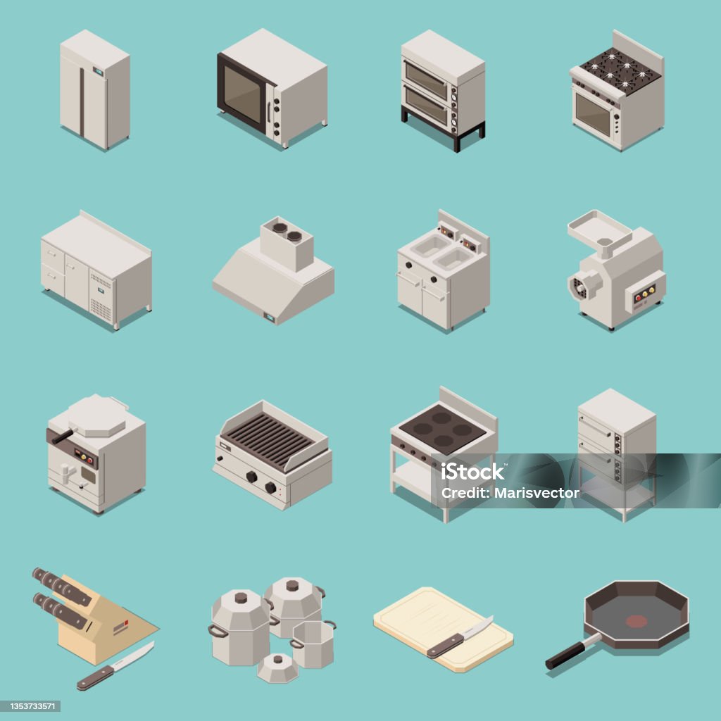 Kitchen Items Engineering Industrial Kitchen Equipment Isometric Set Stock Illustration ...