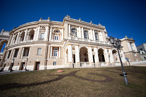 ODESSA, UKRAINE - March  11, 2021: Odessa Opera and Ballet Theater, built in 1887. Wide angle