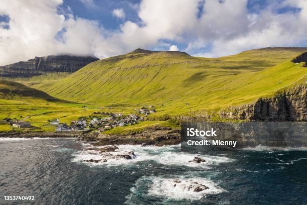 Gjogv Village Natural Harbor Faroe Islands Gjógv Coastal Inlet Eysturoy Island Stock Photo - Download Image Now
