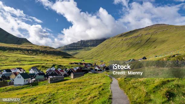 Hiking Footpath To Gjogv Village Faroe Islands Walkway Gjógv Eysturoy Island Stock Photo - Download Image Now