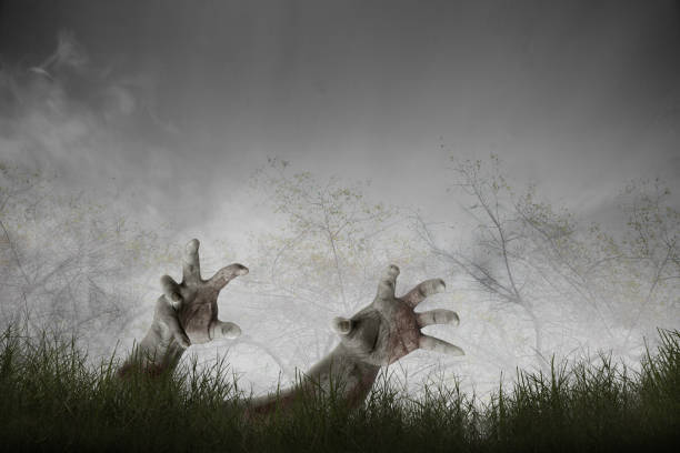 istock Zombie hand with blood and wound raised 1353742804
