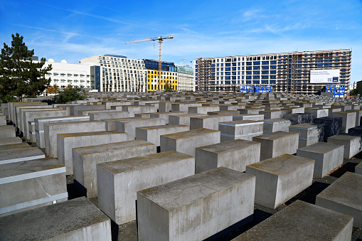 Berlin, Germany - 03 october 2021: Jewish Memorial monument top view