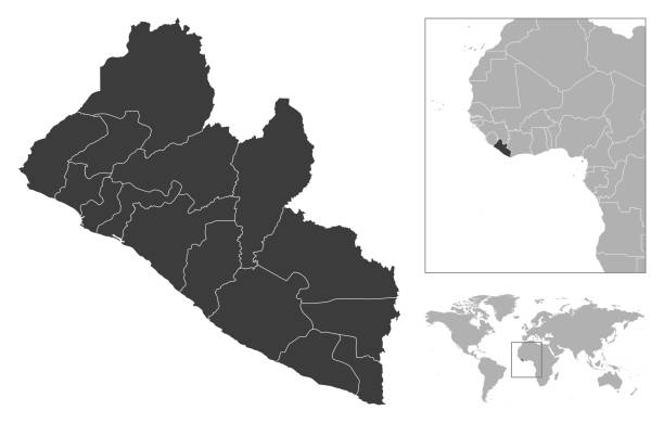 Liberia - detailed country outline and location on world map. Liberia - detailed country outline and location on world map. Vector illustration monrovia liberia stock illustrations