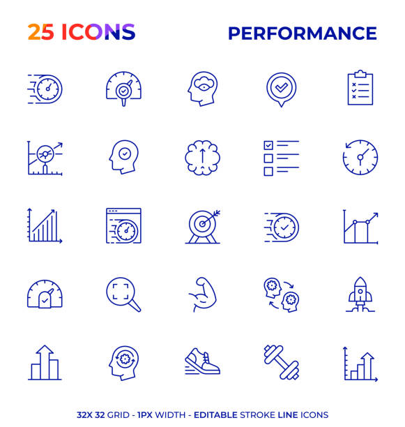 Performance Editable Stroke Line Icon Series Performance Vector Style Editable Stroke Line Icon Set dedication industry stock illustrations