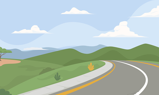 Empty asphalt road to nature Street with field  landscape illustration