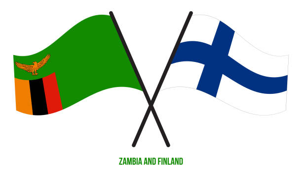 Zambia and Finland Flags Crossed And Waving Flat Style. Official Proportion. Correct Colors. Zambia and Finland Flags Crossed And Waving Flat Style. Official Proportion. Correct Colors. zambia flag stock illustrations