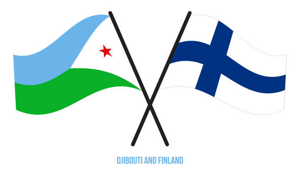 Djibouti and Finland Flags Crossed And Waving Flat Style. Official Proportion. Correct Colors. Djibouti and Finland Flags Crossed And Waving Flat Style. Official Proportion. Correct Colors. flag of djibouti stock illustrations