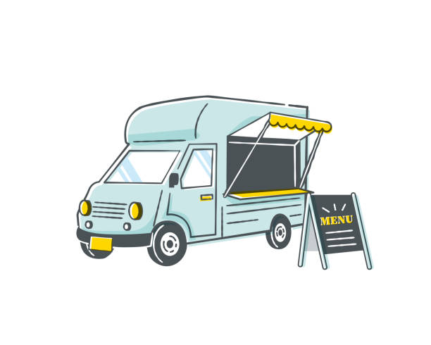 illustrations, cliparts, dessins animés et icônes de matériel d’illustration de la voiture de cuisine - food truck