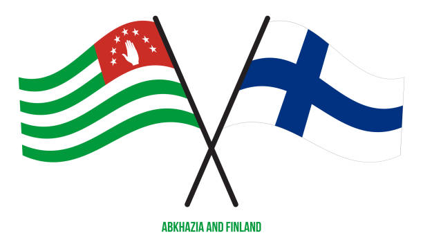 압하지아와 핀란드 국기가 교차하고 플랫 스타일을 흔들었다. 공식 비율. 올바른 색상입니다. - flag of abkhazia stock illustrations