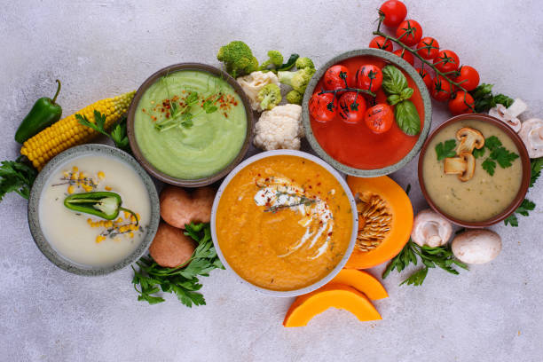 istock Assortment of vegetable autumn cream soups. 1353750675