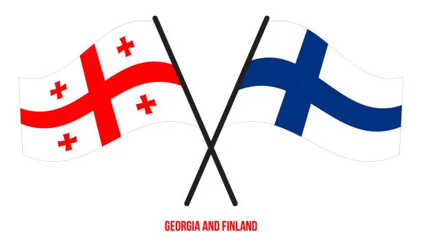 Vector illustration of Georgia and Finland Flags Crossed And Waving Flat Style. Official Proportion. Correct Colors.