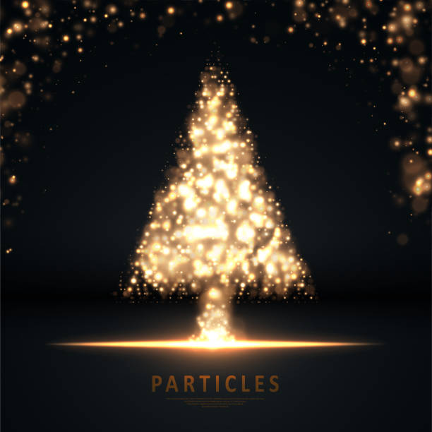 istock Gold glittering dust lights of Christmas tree 1353755670