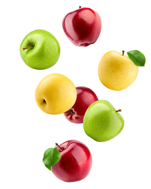 istock Falling colorful apples, red green and yellow fruit, isolated on white background, clipping path, full depth of field 1353758259