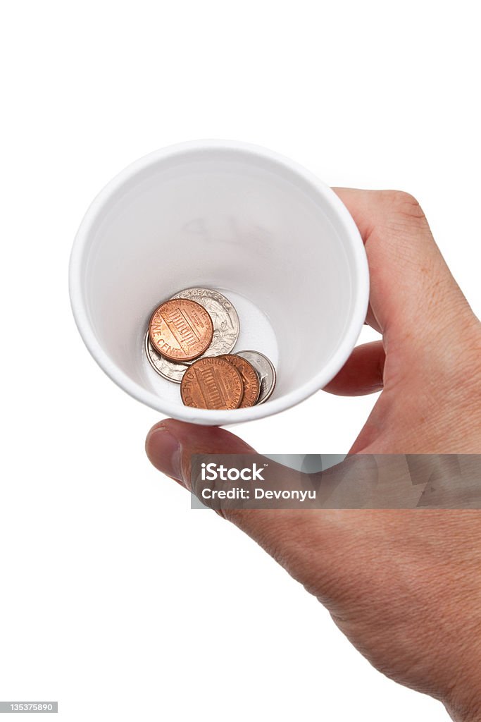 Begging Disposable Cup, help, concept of Begging Coin Stock Photo