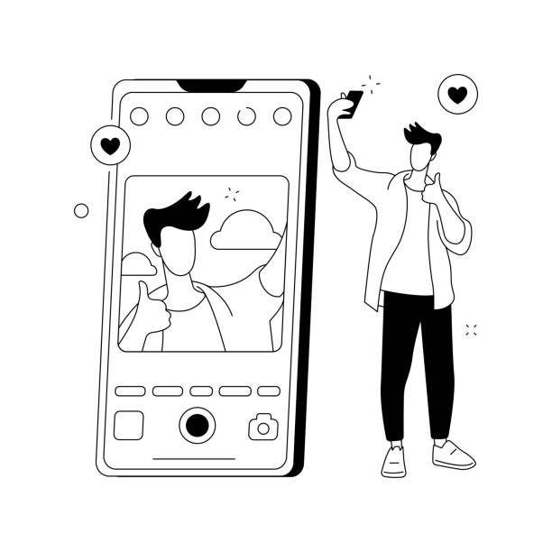 selfie abstraktes konzept vektorillustration. - selfie stock-grafiken, -clipart, -cartoons und -symbole