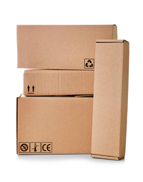 istock Parcel delivery. Cardboard boxes with different packaging symbols on white background 1353759994
