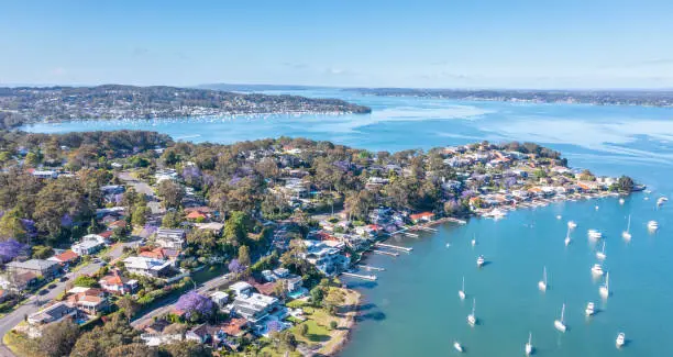 Aerial view of Eleebana one of the many exclusive lake front suburbs in Lake Macquarie - NSW Australia