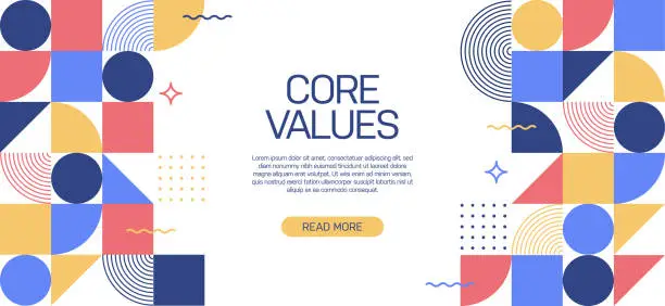 Vector illustration of Core Values Related Web Banner, Geometric Abstract Style Design