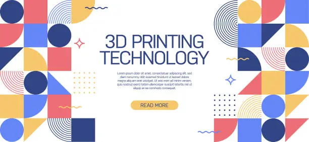 Vector illustration of 3D Printing Technology Related Web Banner, Geometric Abstract Style Design