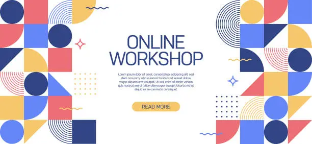 Vector illustration of Online Workshop Related Web Banner, Geometric Abstract Style Design