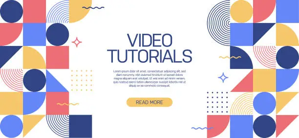 Vector illustration of Video Tutorials Related Web Banner, Geometric Abstract Style Design