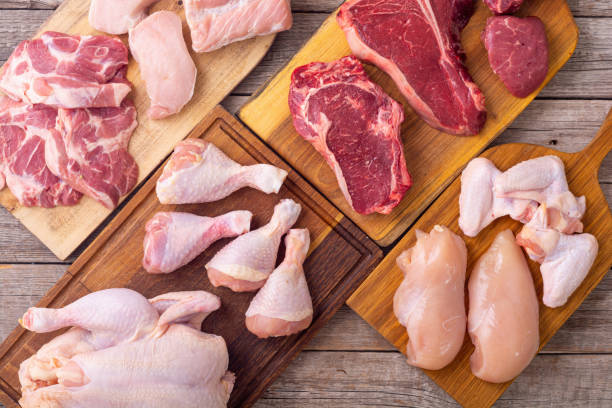 istock Assortment of raw meat . chicken beef and pork . 1353765670