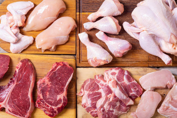 istock Assortment of raw meat . chicken beef and pork . 1353765681