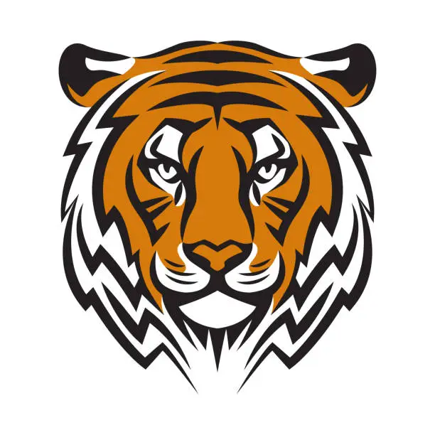 Vector illustration of Tiger head, vector illustration, stylized logo with tiger head, symbol of the year 2022, sports mascot. Linear silhouette of a predator