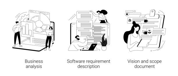 Project development specifications abstract concept vector illustrations. Project development specifications abstract concept vector illustration set. Business analysis, software requirement description, vision and scope document, SWOT analysis, user case abstract metaphor. specifications icon stock illustrations