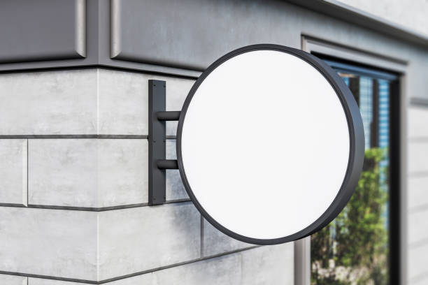 istock Empty white round stopper on concrete tile wall. Restaurant advertisement and banner concept. Mock up, 3D Rendering. 1353767923