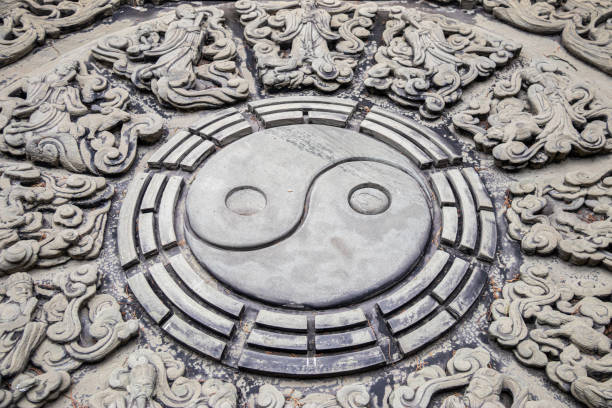 Ying and Yang symbole on a stone at Pingyao - China