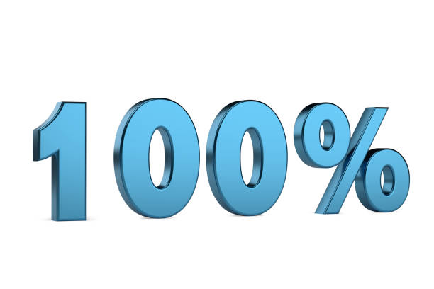 One hundred percent blue sign isolated on white background. 3D rendering