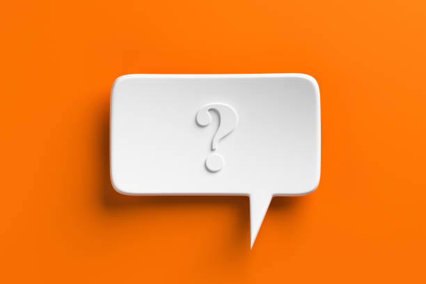 Social media notification icon, white bubble speech with question mark on orange background. 3D rendering