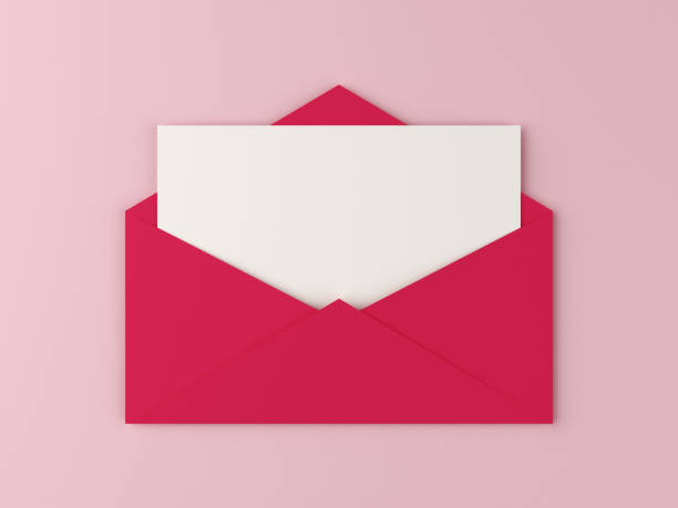 istock Pink envelope with blank white postcard on pastel background. 1353769501