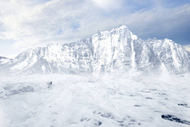 View of a snowy mountain with blue sky background